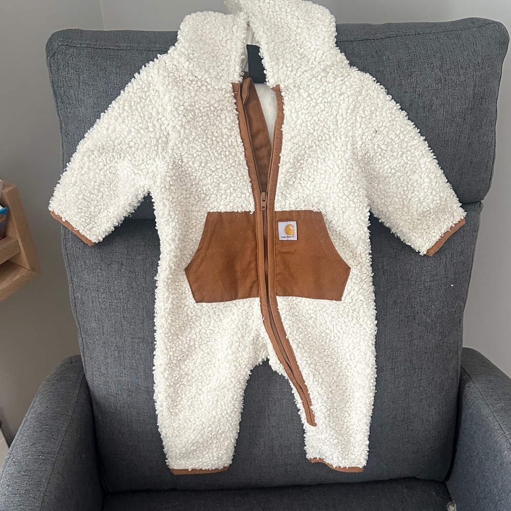 Carhartt Cream and Brown Sherpa Kids Footie